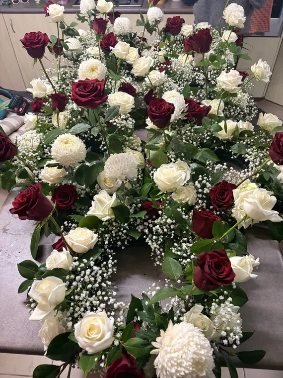 Deep red and white rose wreath